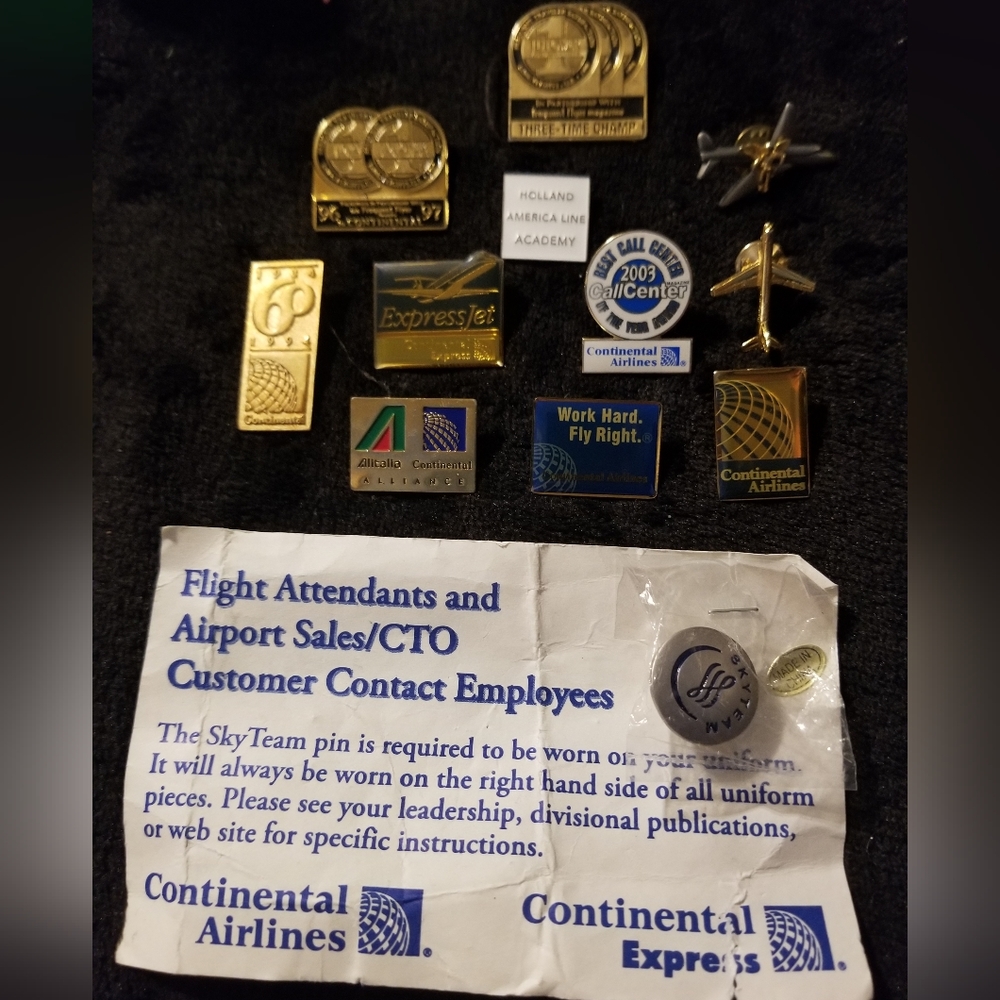 Continental Airlines Flight Attendant Employees Pins Set Of 12